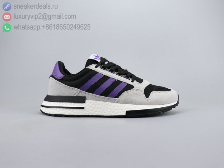 ADIDAS BOOST ZX500 GREY PURPLE LEATHER UNISEX RUNNING SHOES